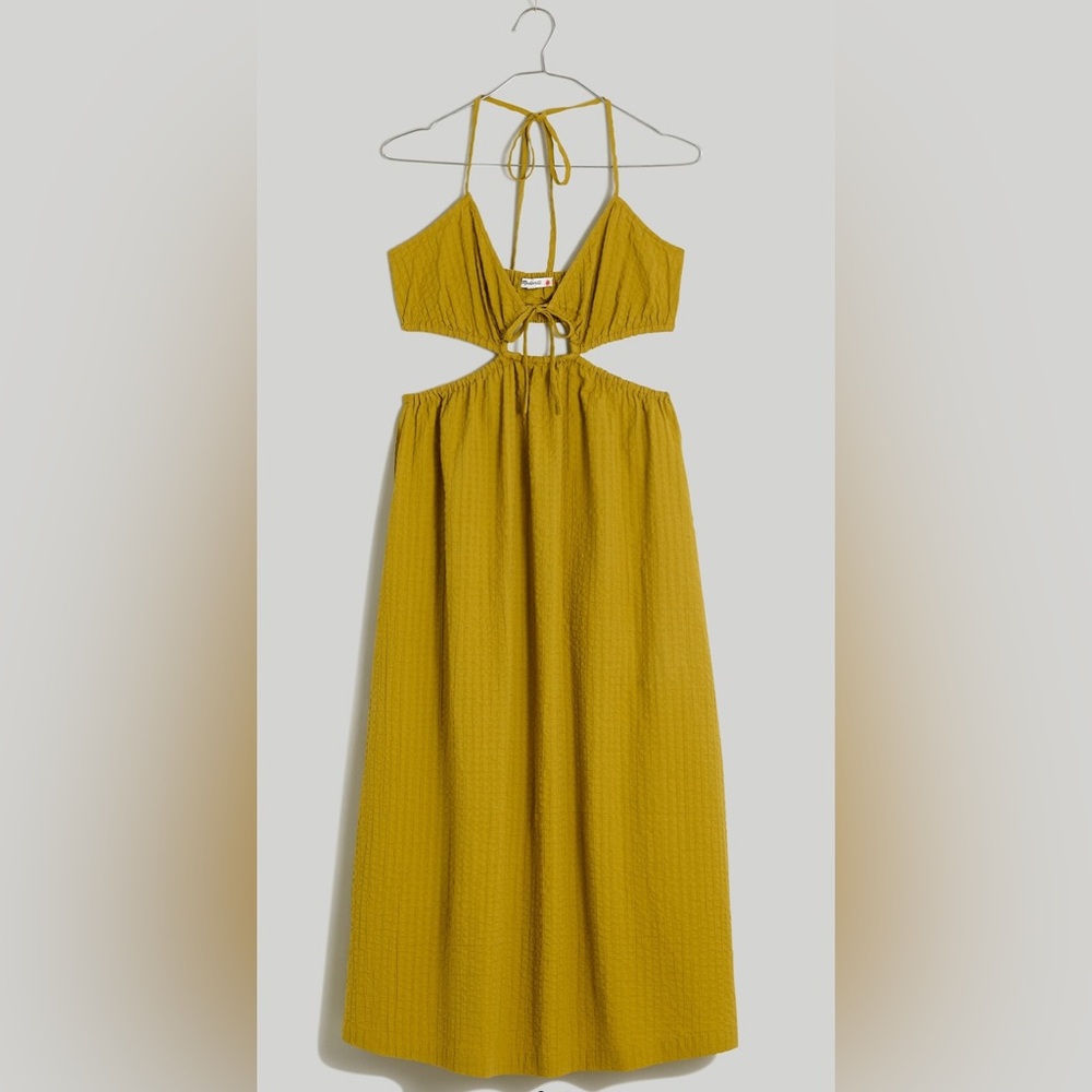 Madewell Seersucker Tie-Front Cutout Midi Dress, Size L